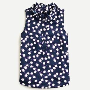 J. Crew Ruffleneck Sleeveless Peony Printed Top